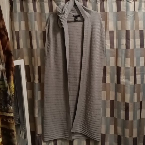 FINAL PRICE NWOT WH/BM gray hooded striped/banded/ribbed open cardigan Sm - Picture 4 of 9